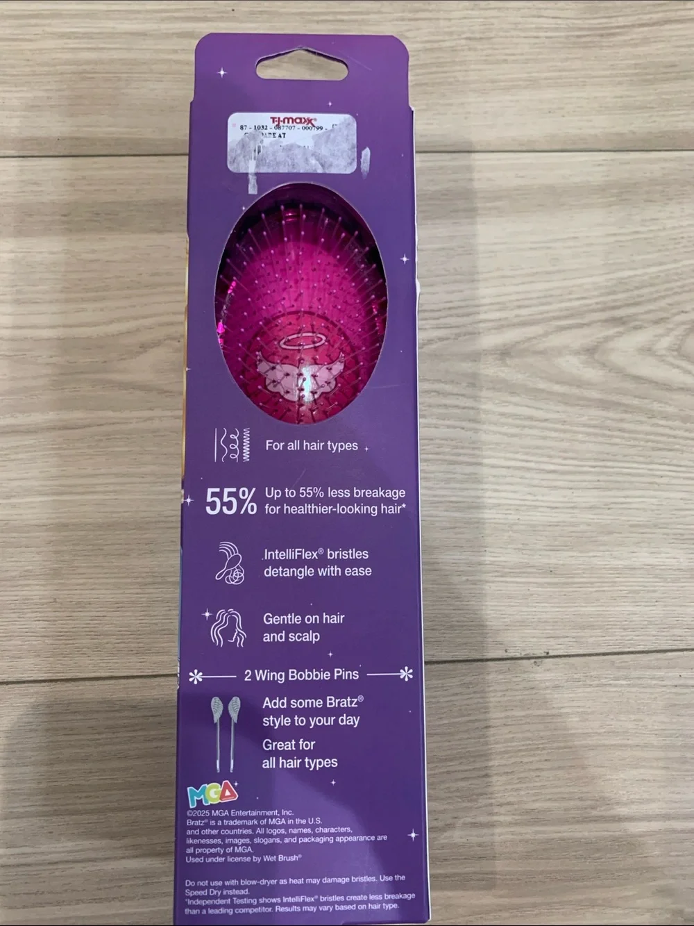 Wet Brush Kids Pink Glitter Bratz Detangler Hair Brush with Wing Bobbie Pins